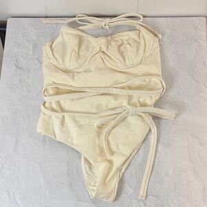 Revel Ray Cream One-Piece Halter Belted Swimsuit | M